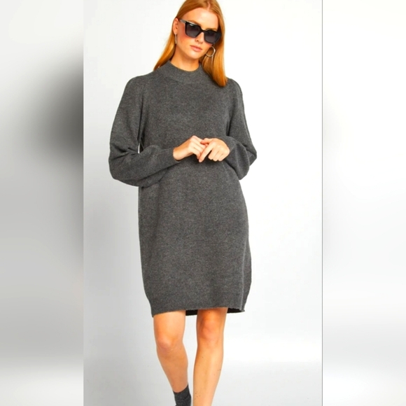 Prologue Gray Knit Ballon Sleeve Crewneck  Sweater Dress Size Medium NWT - Picture 1 of 8